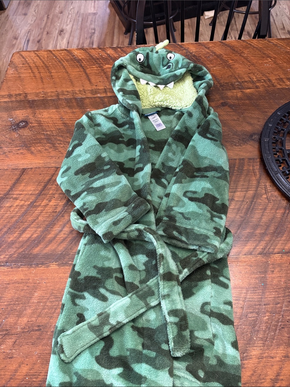 Green Camo Monster Hooded Kids Robe with Tie Belt